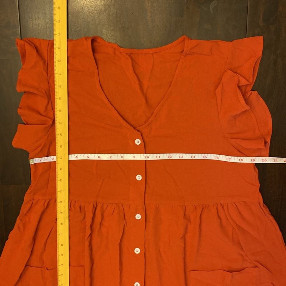 Ruffle Sleeve Button-Front Babydoll Dress – Size Medium 🧡 - Picture 4 of 10